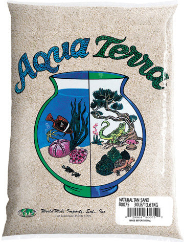 World Wide Imports Aqua Terra sand substrate for freshwater aquarium, terrariums, repltiles in the shade natural tan.