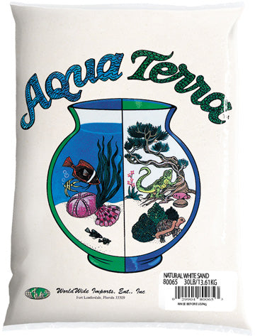 World Wide Imports Aqua Terra sand substrate for freshwater aquarium, terrariums, repltiles in the shade natural white.
